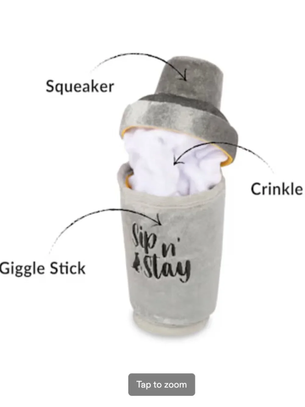 🔥3/$30 NWT P.L.A.Y. Barktender Dogtail Shaker Cocktail Plush Squeaker Dog Toy